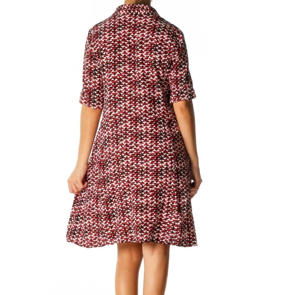 J. Jill Midi Womens Mod Print Navy Red Shirt Dress Size 12 Tab Sleeves Collared - Picture 9 of 13